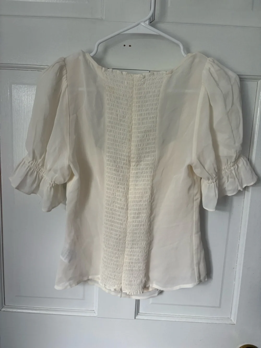 Reformation Cream Square-Neck Puff Sleeve Blouse